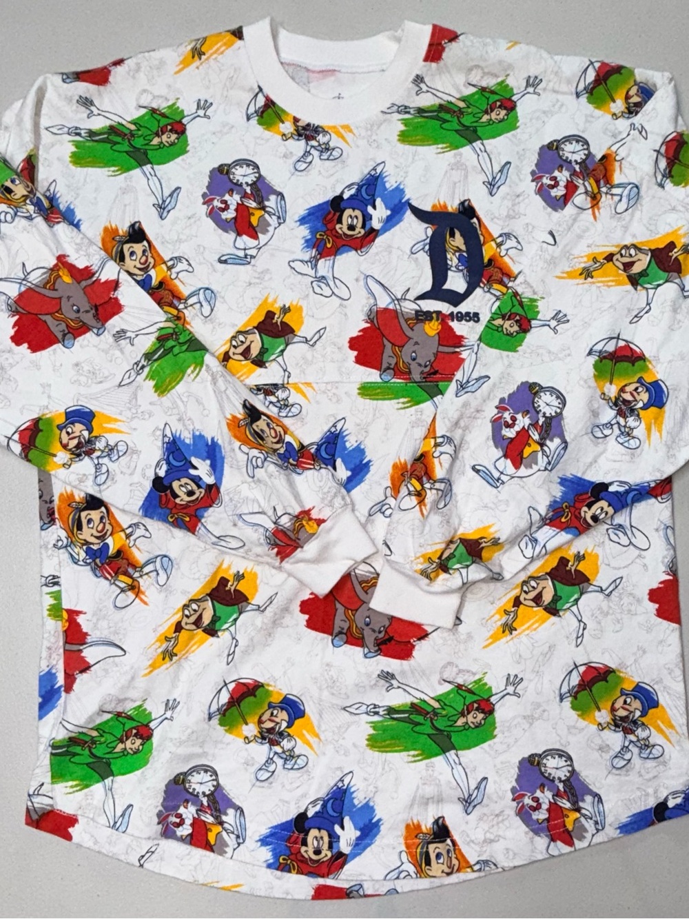 Disney White Crewneck Sweatshirt with Multicolor Classic Character Print